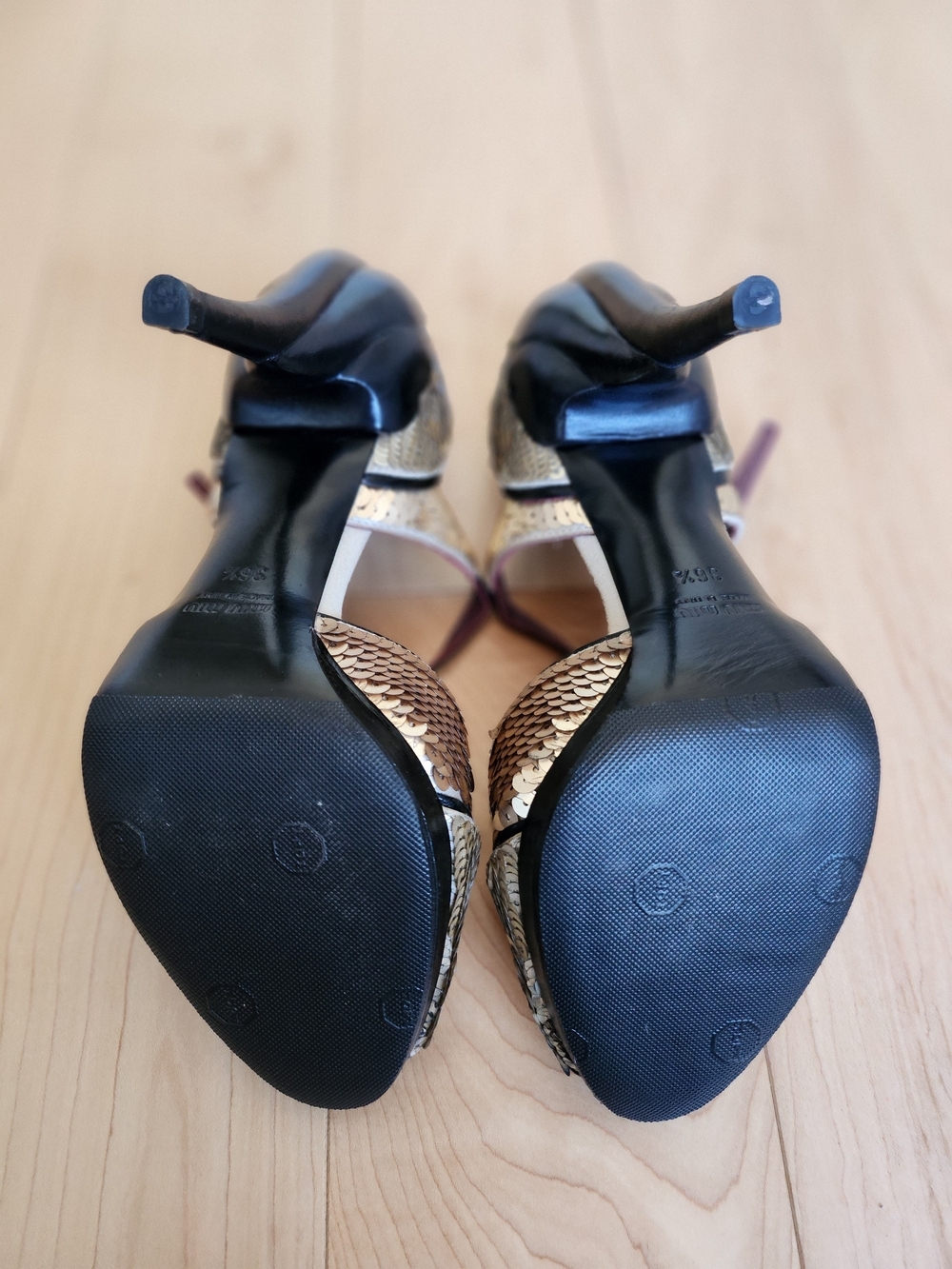 Vintage 50's Vibe Miu Miu Gold & White Sequin Peep-Toe Mary Jane Stiletto EU36.5 - Picture 9 of 9